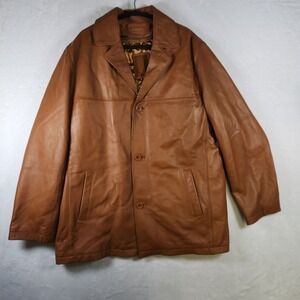 Mens XL Knoles & Carter Brown Faux Leather Jacket Button Front Quilted Lined‎